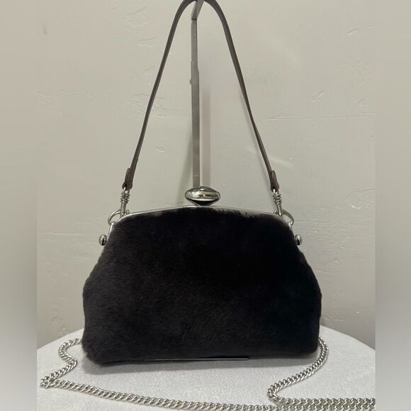 Real Shearling Leather Handmade Push Lock Frame Shoulder Bag, Crossbody - Picture 5 of 15